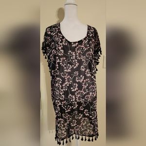 NEW Chiffon Swim Suit Cover-up Kimono with Tassels Women's Size L-XXL